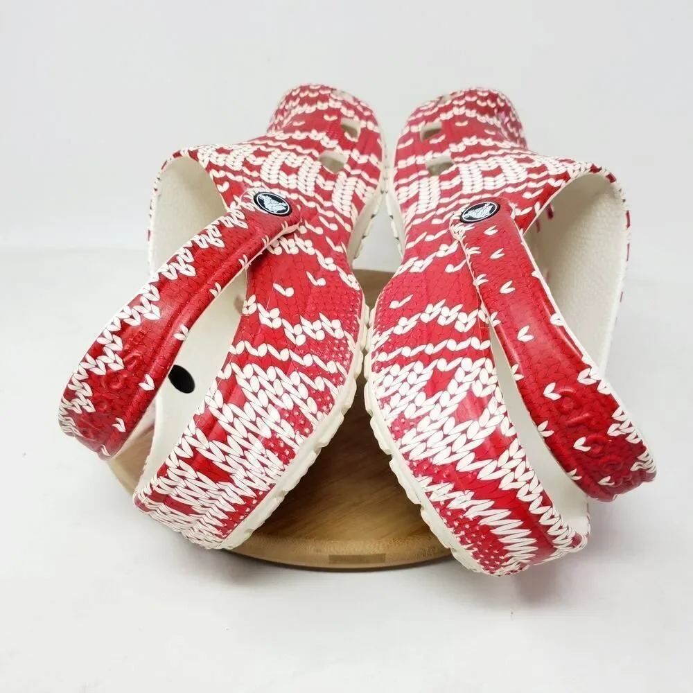 Crocs Holiday Clog Shoes Mens 12 Red White Knit‎ Ugly Christmas Sweater